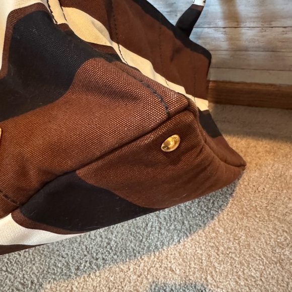 Authentic Prada Canvas Striped Tote Bag Brown Cream Large Shopper - Picture 8 of 13